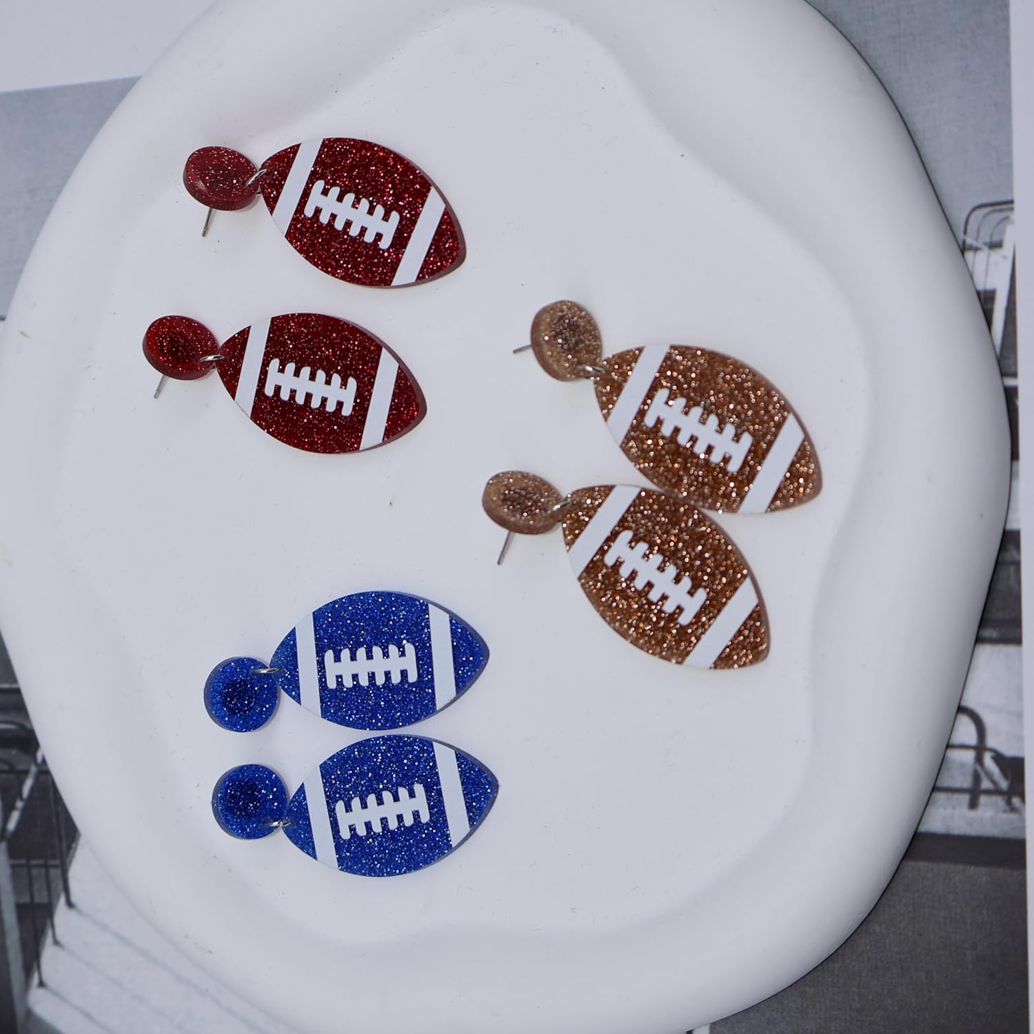 Acrylic Football Earrings Shiny Sport Ball Dangle Earrings Lightweight Game Day Football Earrings Statement Rugby Earrings for Women Sport Lover Jewelry Gift - Image 3