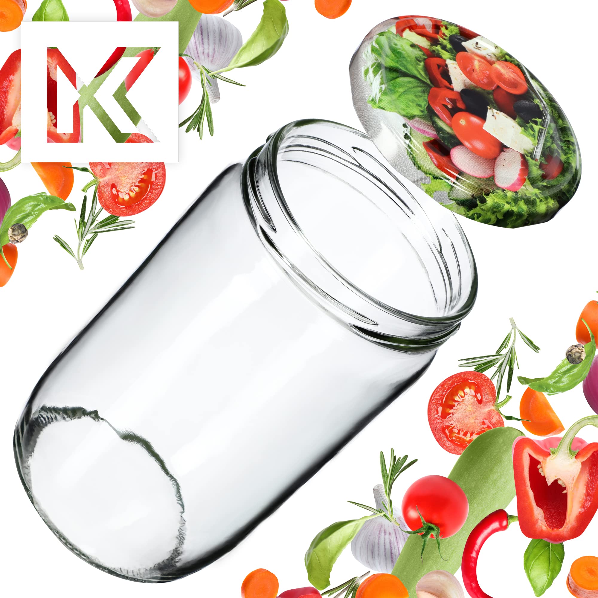 KADAX Lot de 48 grands bocaux en verre 720ml Ø82 – couvercle à vis hermétique, pour conserves, cornichons, légumes lacto-fermentés et confitures maison