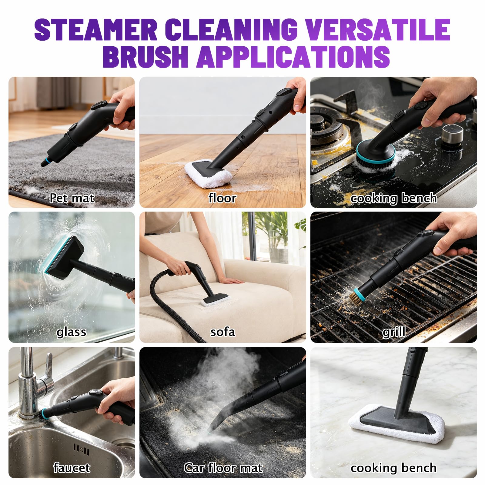 2500W Nettoyeur à Vapeur,4 Bars,Chauffe en 10 s, Vapeur à 145°C pour Désinfection, Réservoir 1.8L 12 Accessoires Inclus 3 Niveaux de Puissance pour Voiture Canapé Sol Salle de Bain Carrelage