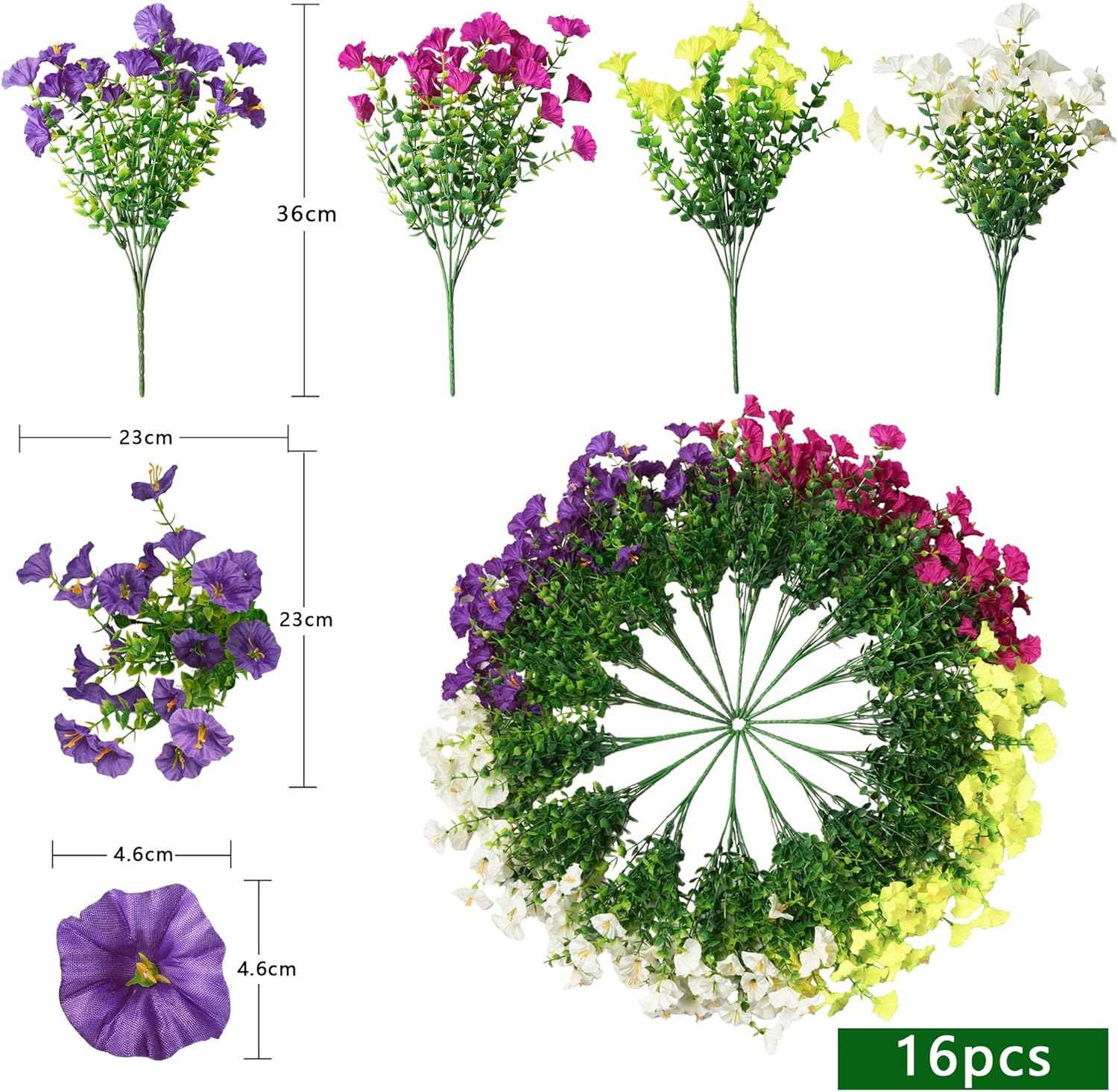 Cekene 16 Bundles Artificial Flowers for Outdoors Faux Outdoor Flowers UV Resistant Fake Silk Morning Glory Flowers Artificial Plants for Outside Spring Summer Garden Window Box Home, Mixed Color