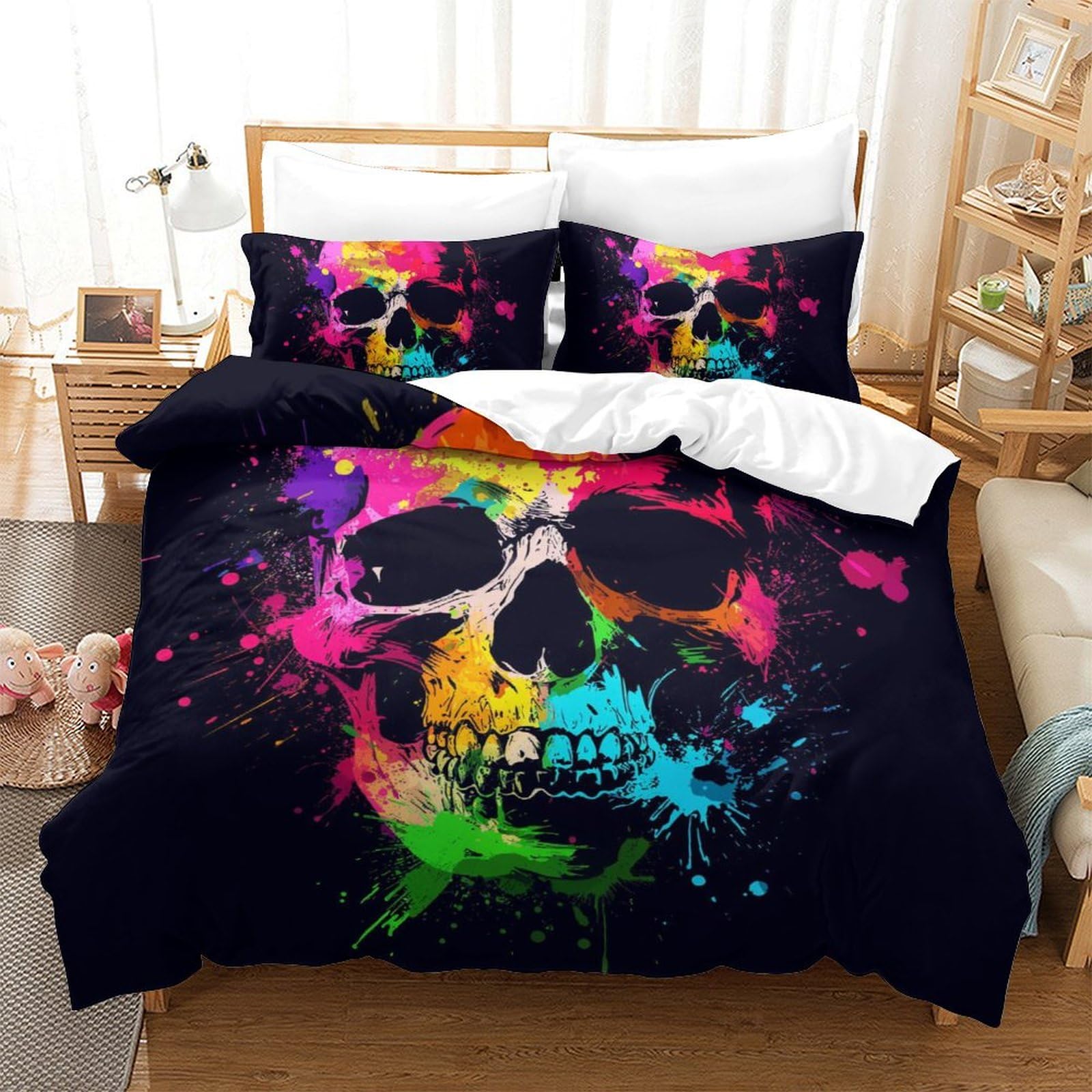Housse de couette crâne 3D parure de lit microfibre 220x240cm