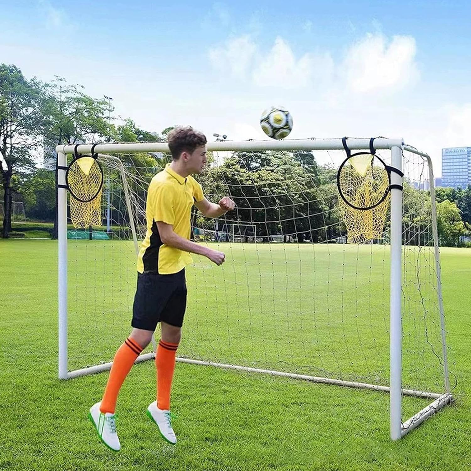 Soccer Goal – Adjustable Anti-Tangling Elastic Football Target Net | Soccer Practice Training Aid for Girls Kids Teens Indoor Garden Backyard Gym Club Sports Exercise