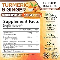 Vista 2 de Cúrcuma Curcumina con BioPerine & Jengibre 95% Curcuminoides 1950mg – Pimienta Negra para Absorción, Hecho en Estados Unidos, apoyo inmunológico