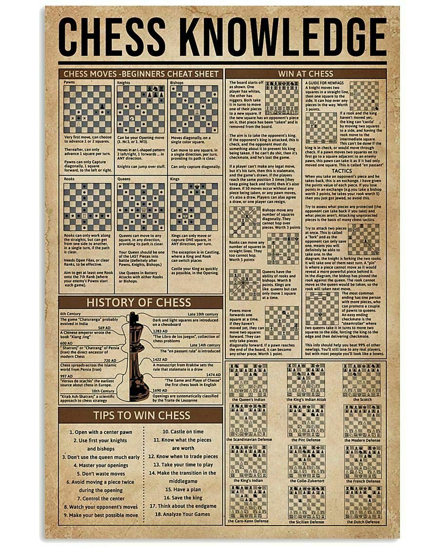 Inga Chicken#19 Chess Knowledge Poster Gift For Beginners Wall Decor Artwork Wall Decoration Metal Sign Poster 8X12 Inches