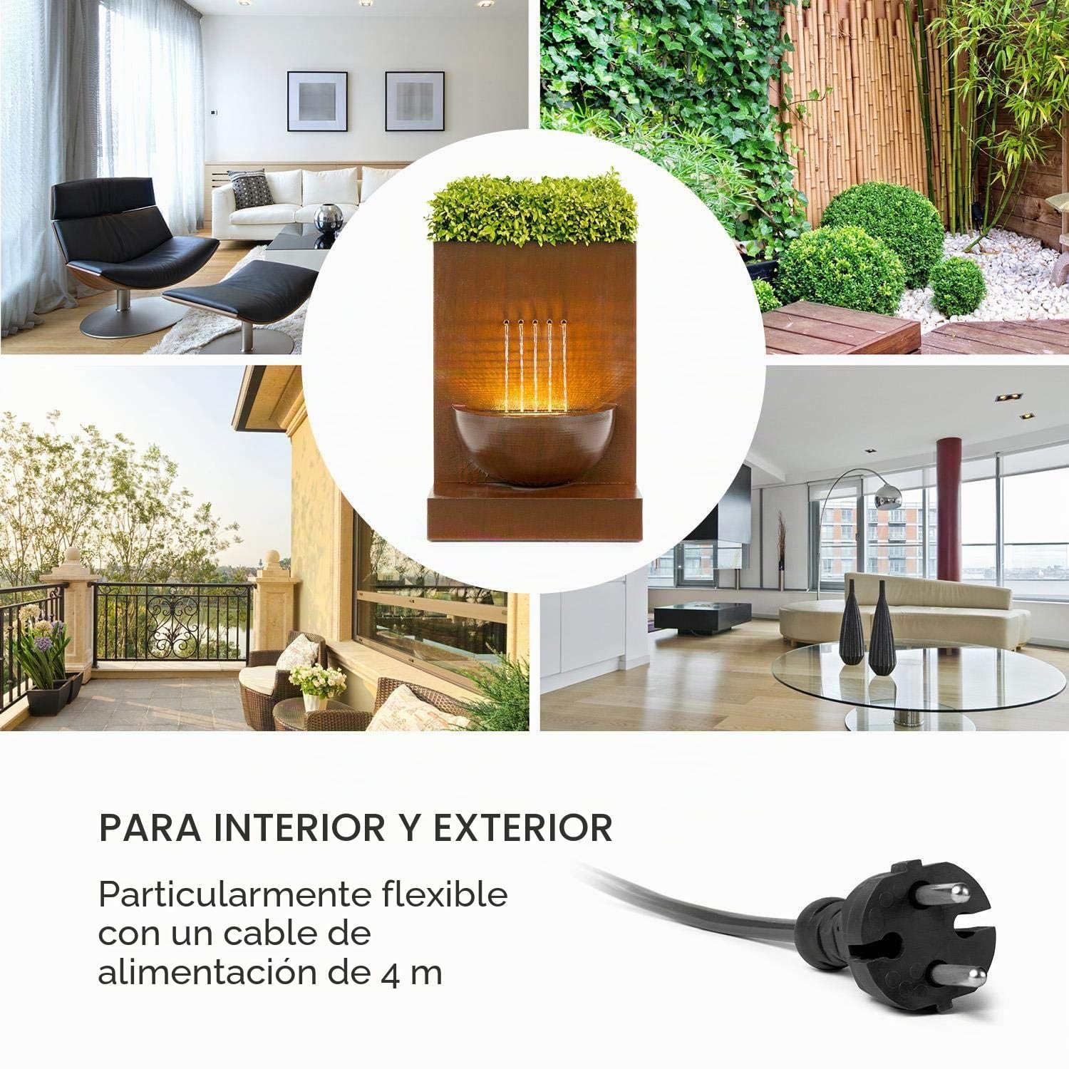Blumfeldt Windflower Fuente para jardín - 11 W de Potencia, Incluye Cuenco para Plantas, para Dentro y Fuera, Caudal: 750 l/h, Iluminación LED, Metal galvanizado, Marrón