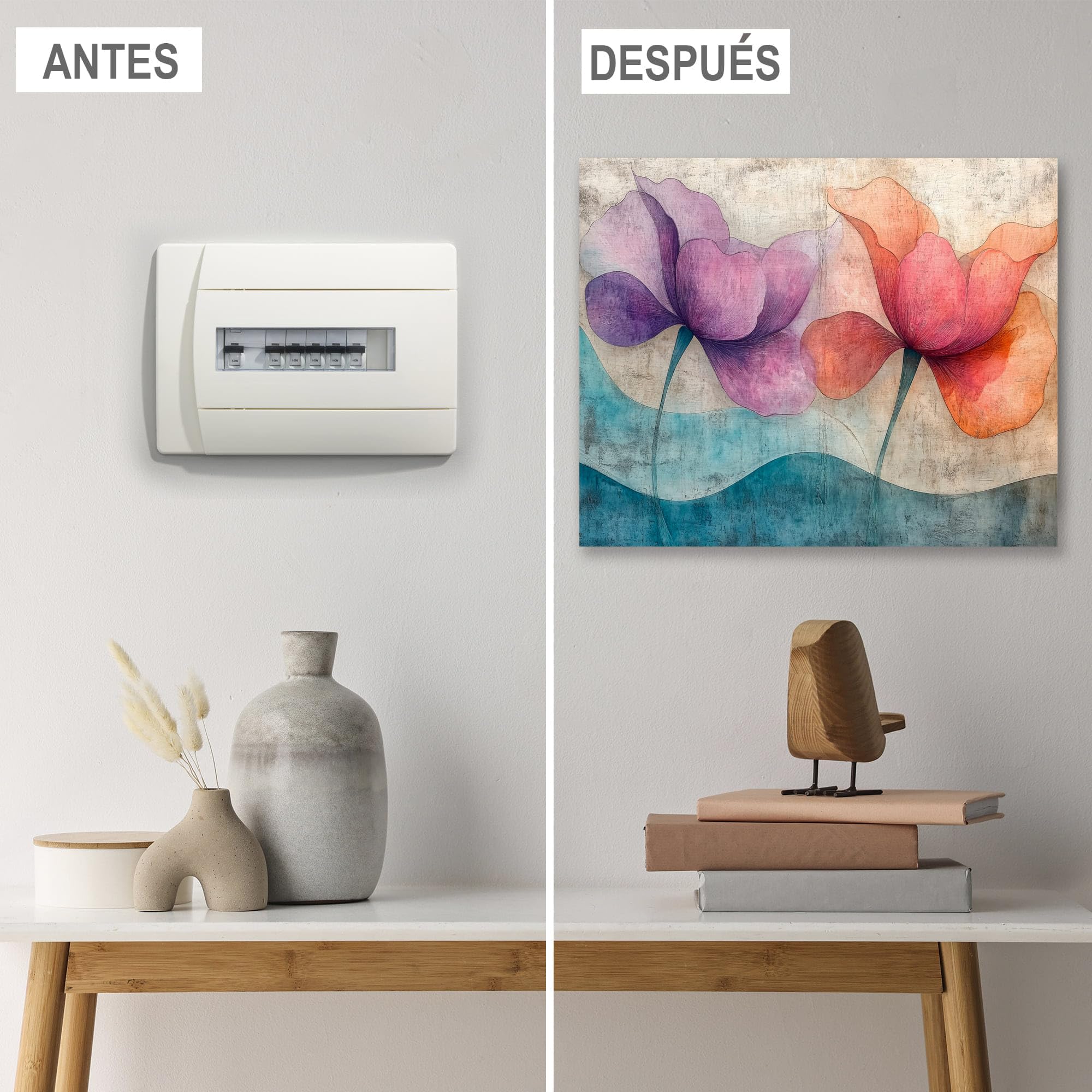 Lafabricadelcuadro® Tapa Contador de Luz Decorativo de Madera– Colgador de Llaves de Pared– Disponible en 40 Diseños y 2 Tamaños (Cub FC124, 54x37 cm)