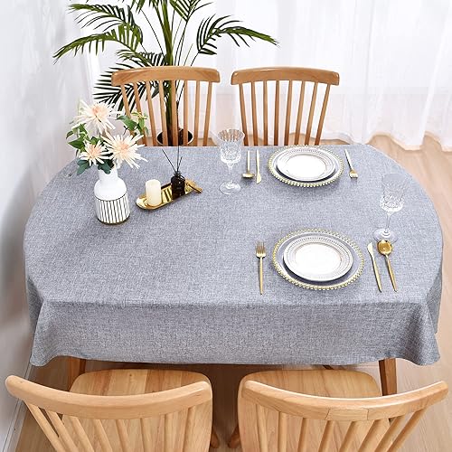 Miniatura 3 de Wolkemer Mantel ovalado de lino sintético resistente a las arrugas, tela resistente a las arrugas, 60 x 102 pulgadas, mantel rústico gris para