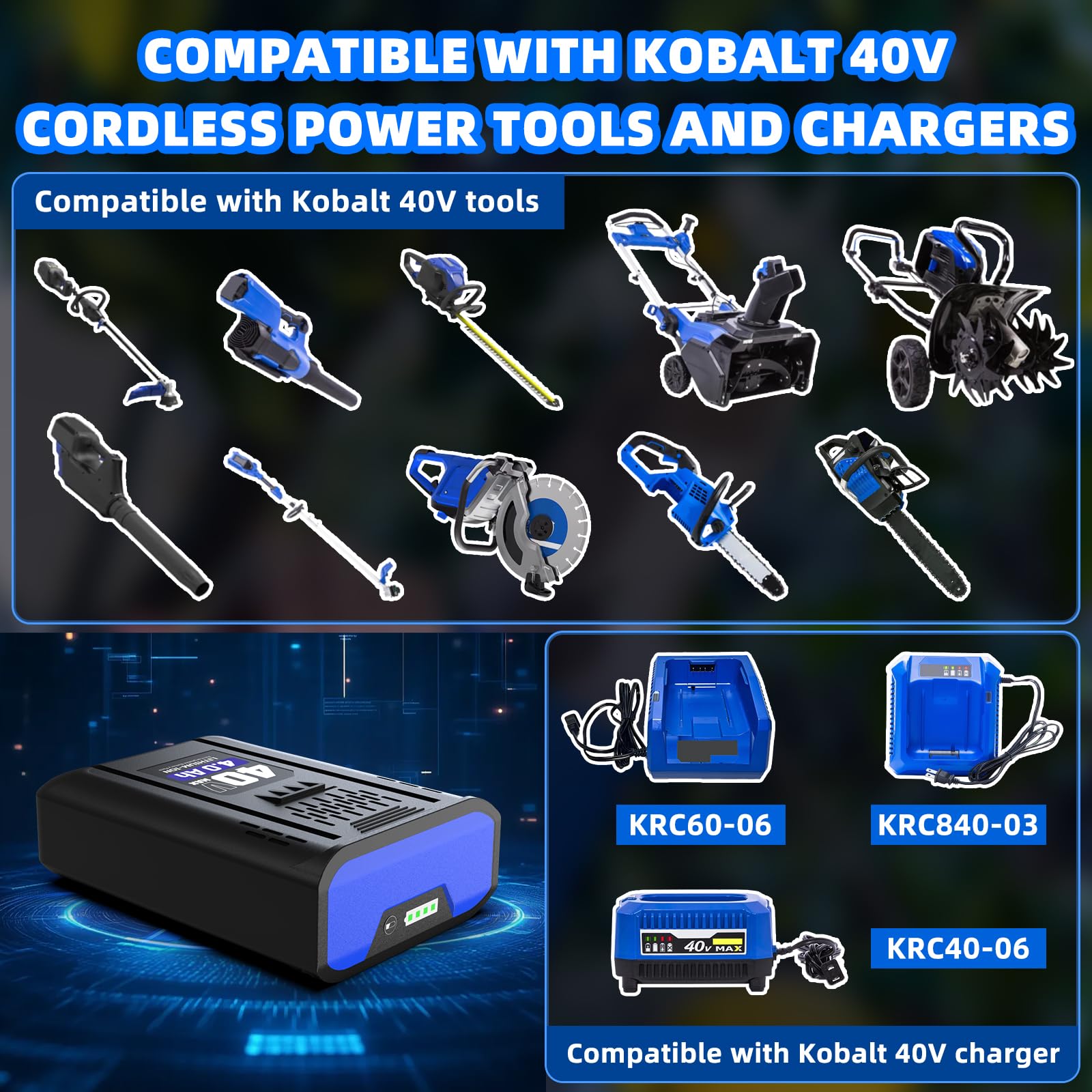 40V 4.0Ah Battery For Kobalt 40V Max Tools – Replaces KB640-06, KB440-06 & More – Long Run Time, BMS Protected