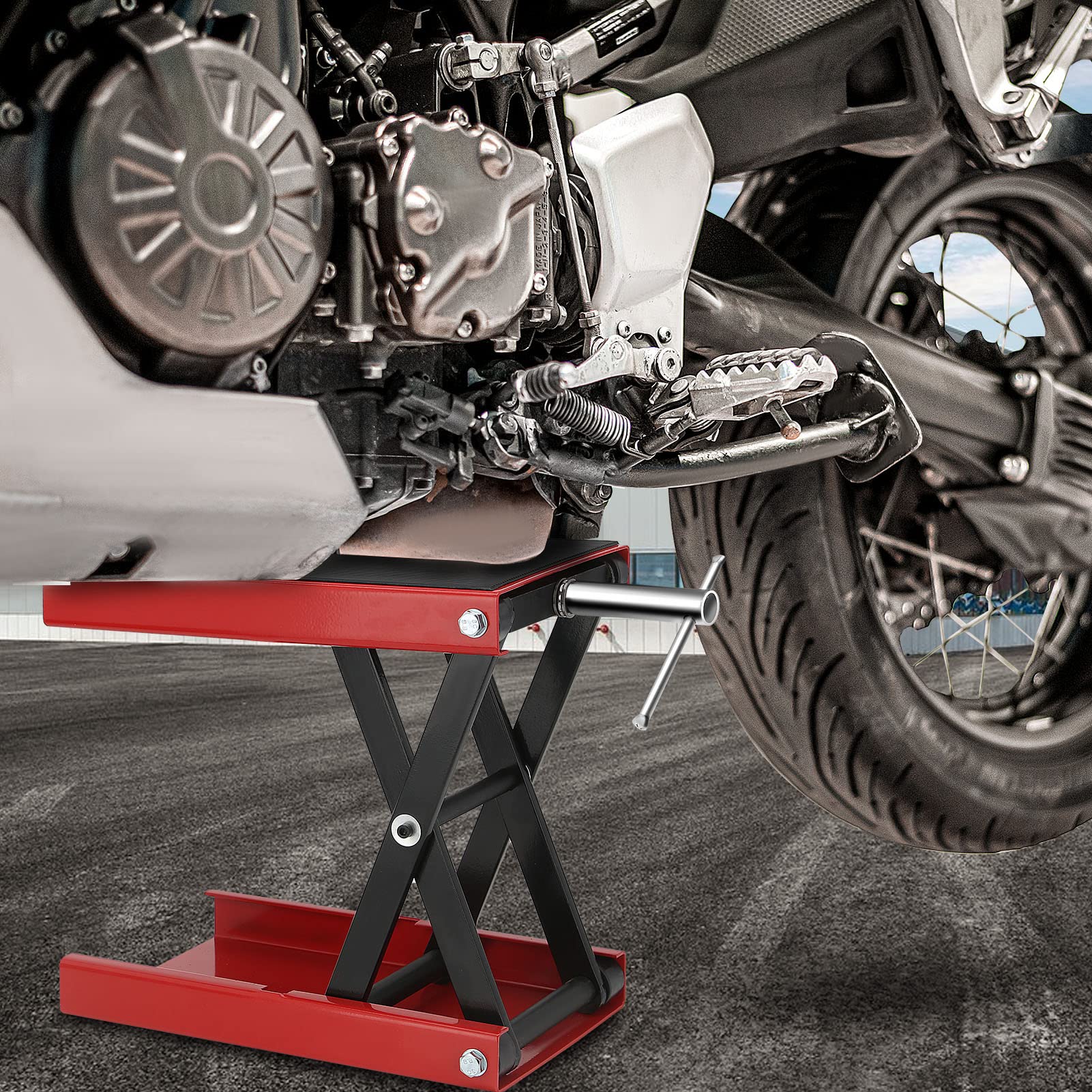 Dhouse Motorradheber höhenverstellbarer 4-13 Zoll Hebescheren Mittelständer mit Einer Kapazität von 1100 lb Fahrradreparatur-Scherenheber für die Motorradwartung,roter in Garage und Außenbereichen