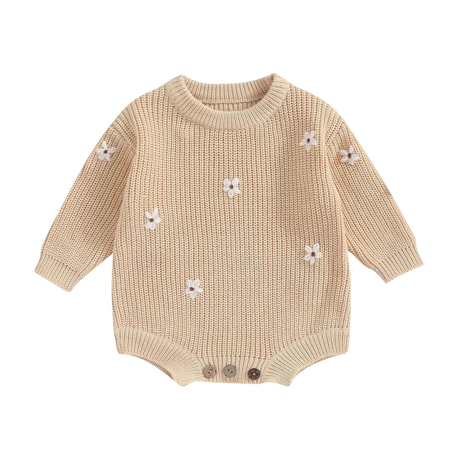 Douhoow Baby Sweater Romper Knit Baby Sweater Infant Girl Boy Sweatshirt Romper Fall Winter Outfits (Apricot-3, 9-12 Months)