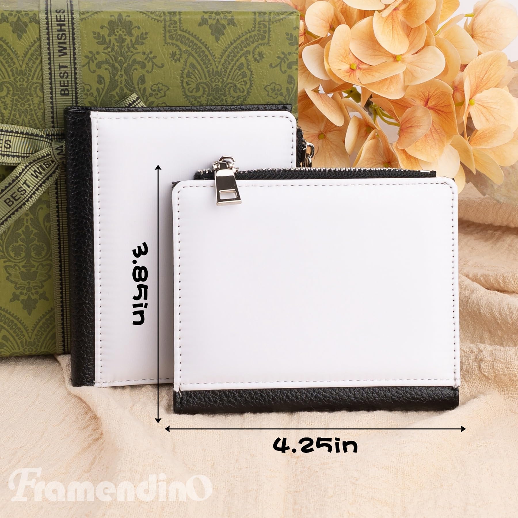 Framendino, 2 Pack Sublimation Wallet PU Leather Heat Transfer Card Holder Bank Zipper Snap for Women Men