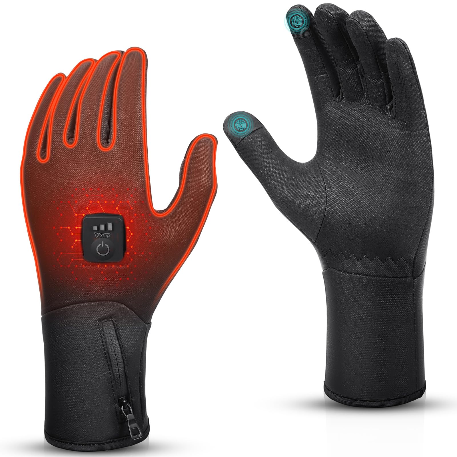 V.Step Beheizbare Handschuhe Herren Damen，Wiederaufladbar beheizte Handschuhe Dünne mit 7.4V Akku Touchscreen Winddicht, Winter Wärmende handwärmer für Ski Fahrrad Snowboard Outdoor S