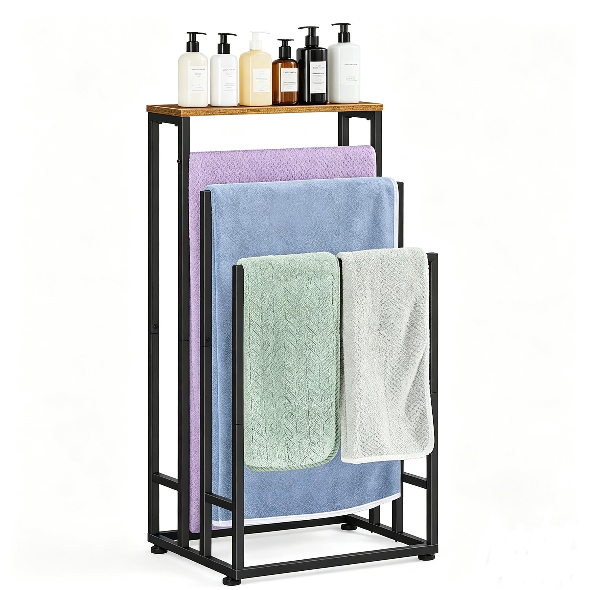 3 Niveaux Porte Serviette Salle de Bain Porte Serviette sur Pied Marron