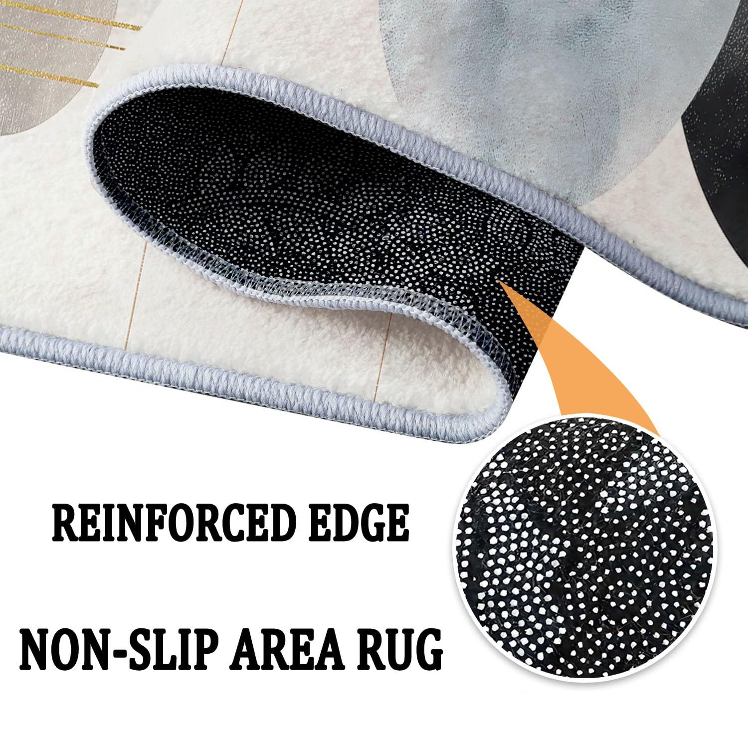 Geometrisch Kreise Waschbar Teppich Rund 120 cm, Weich & rutschfest Teppiche Wohnzimmer, Modern Minimalistisch Abstrakt Kurzflor Teppich for Schlafzimmer, Beige