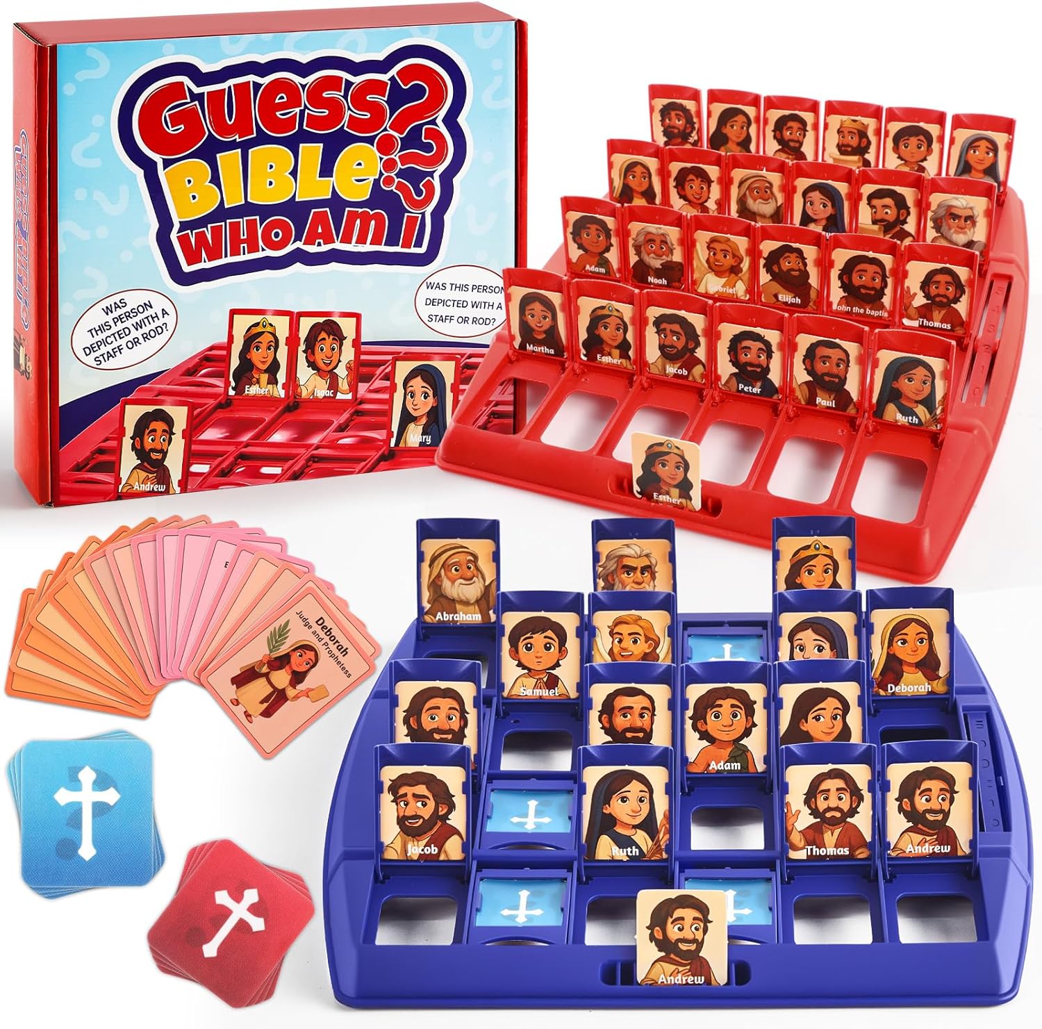 Guess Bible Game Who Am I Classic 24 Bible Holy Characters with Life Story & Verse Cards Christian Board Game Trivia Study Supplies for Church Sunday School Family Youth Group Catholic Gift