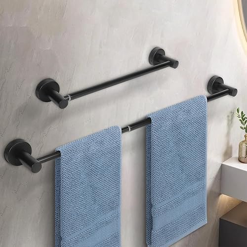 Miniatura 5 de NearMoon Toallero de baño, accesorios de baño, toallero grueso de acero inoxidable para baño, toallero montado en la pared (paquete de 2, negro