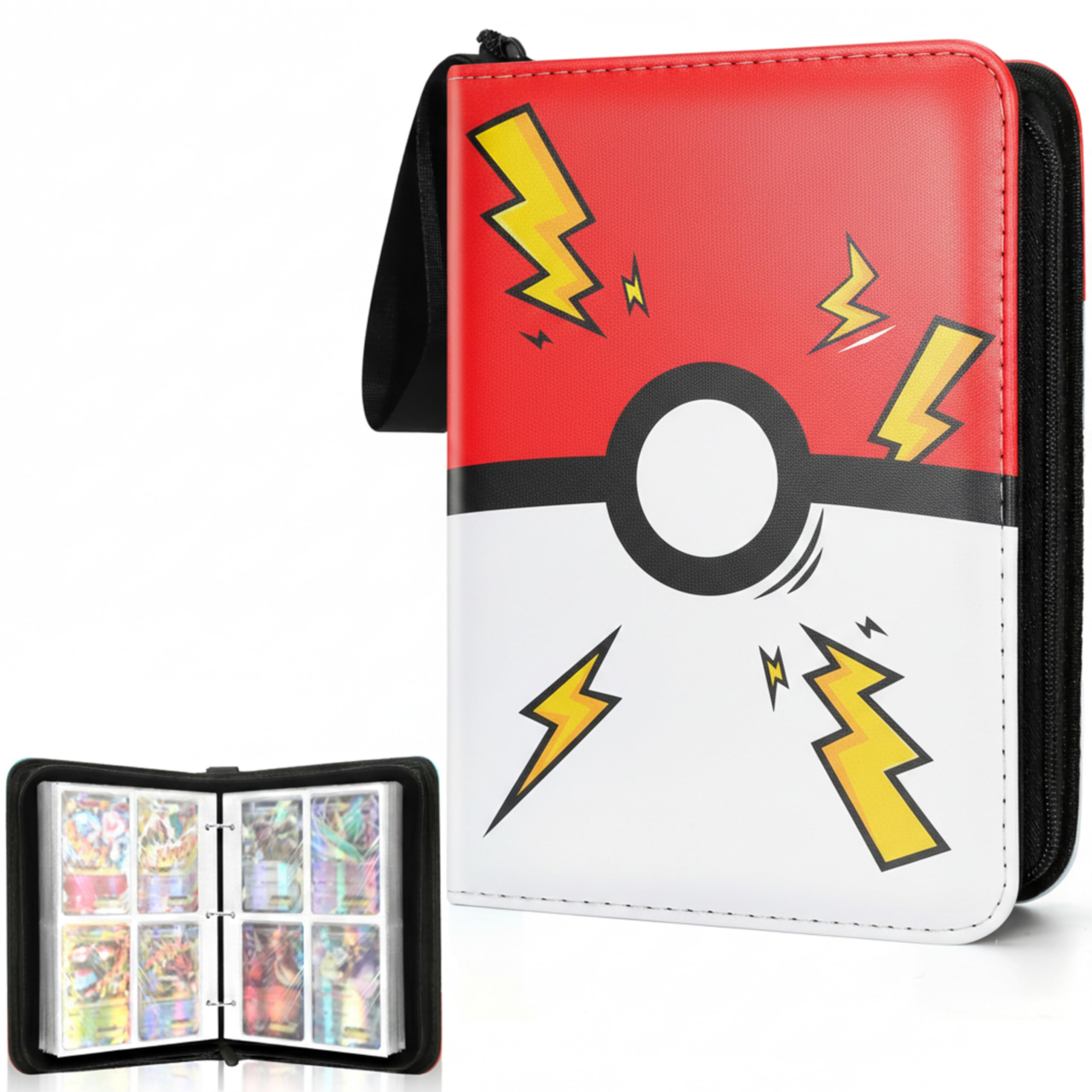 Raccoglitore portatile per carte collezionabili a 4 tasche, 400 tasche con 50 maniche rimovibili, album da collezione portatile con cerniera per TCG, carte sportive e da gioco