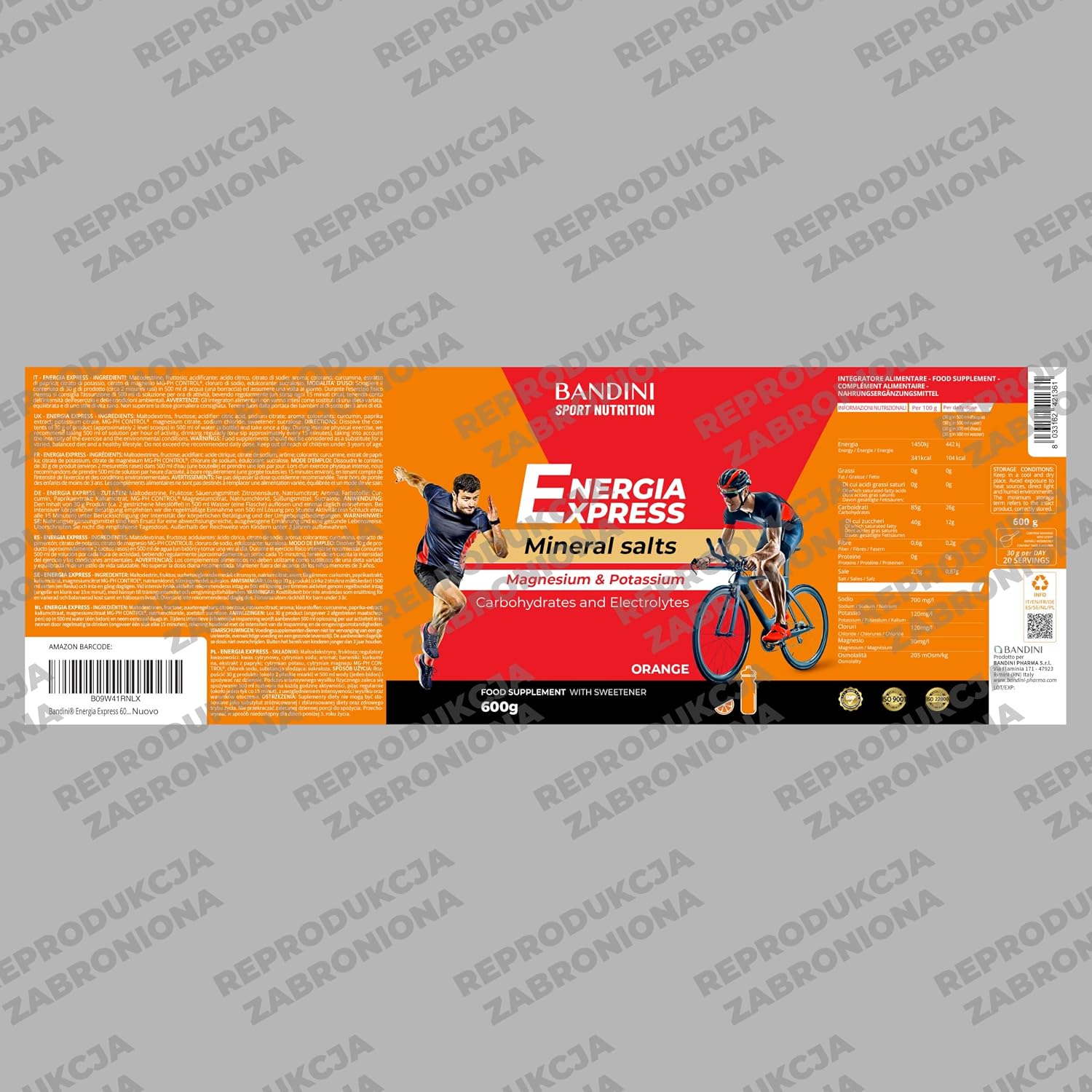 Bandini® Energia Express 600 г — Bandini Pharma, пищевые добавки — На основе углеводов и электролитов — упаковка 600 г — Минеральные соли с магнием и калием