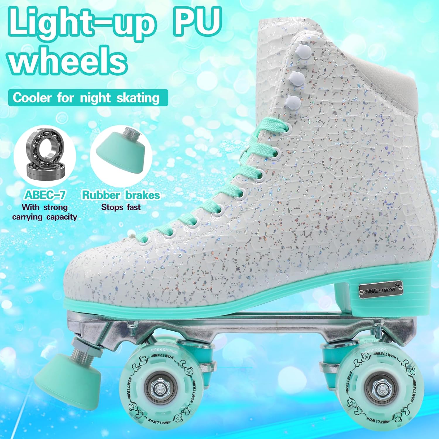 Roller Skate for Women Girls, High-top Double Row-Classic Rollerskates Size 5 6 7 8 9 10 11 and Youth Size 2 3, Indoor Outdoor Roller Skates for Beginner Ladies with Light-up Wheels