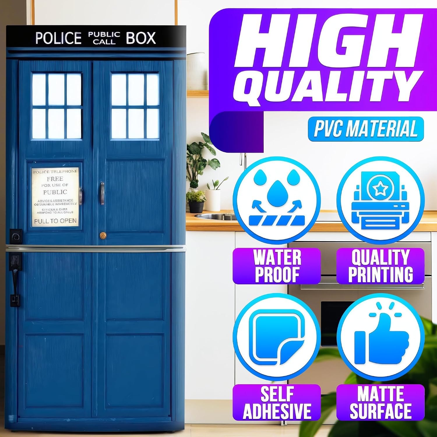 Telephone Booth Door Wallpaper – Door Sticker 78.74″ × 35.4″ Removable Vinyl with 3D Effect & Vintage Style, Waterproof & Easy Apply – Self Adhesive Peel & Stick for Entry, Bedroom, Wall, Glass Decor