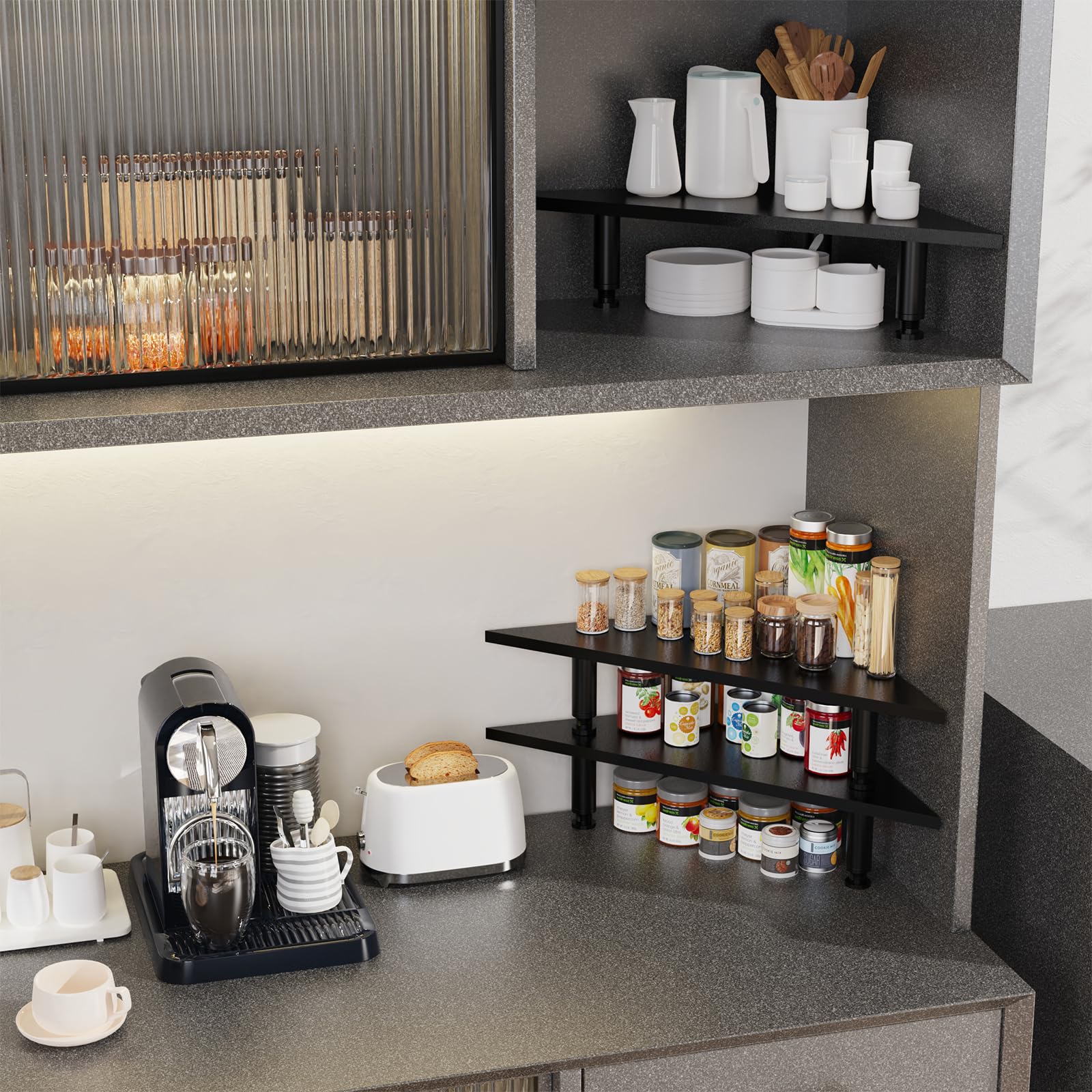 Paquete de 2 elevadores de monitor de esquina, estante de escritorio de madera y acero de altura ajustable de 27 pulgadas, diseño ergonómico que ahorra espacio, soporte de esquina universal