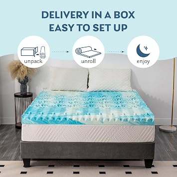 4 Inch 5-Zone Queen Memory Foam Mattress Topper, Cooling Gel Infused Foam Mattress Topper for Pressure Relief, CertiPUR-US Certified Queen Bed Topper,Blue, 6080