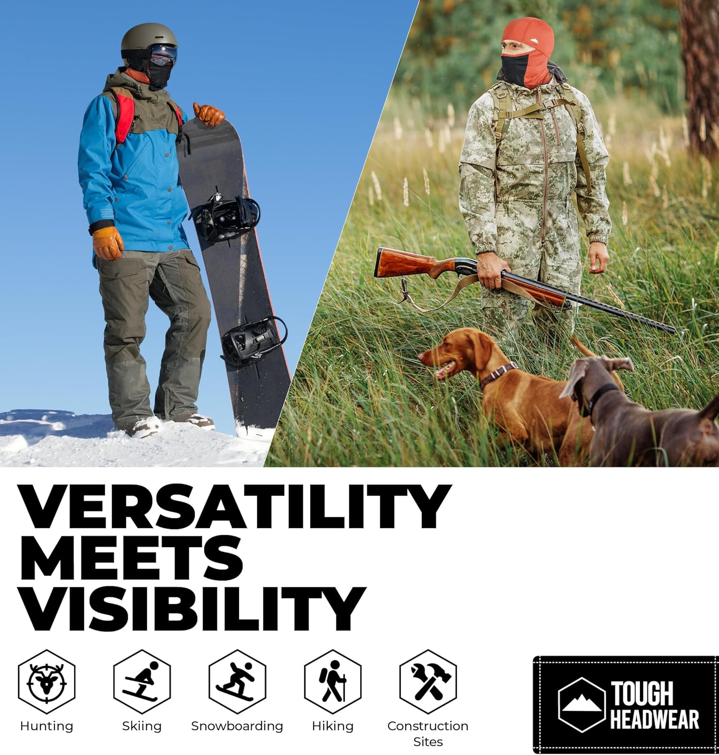 Tough Headwear Hunting Face Mask for Cold Weather - Orange Balaclava - Hi Visibility Ski Mask for Men - Hunting Face Cover - Image 4