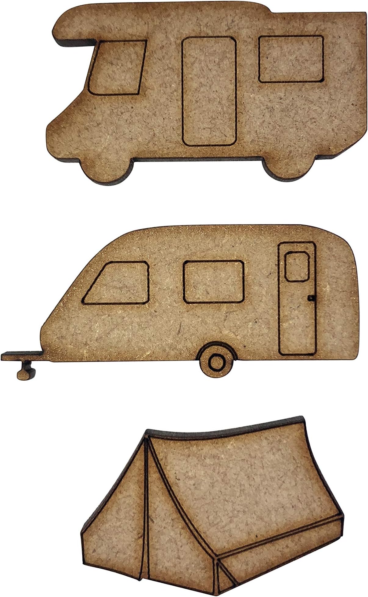 16x Campervans Caravans Tents 4cm Wood Craft Embelishments Laser Cut Shape MDF