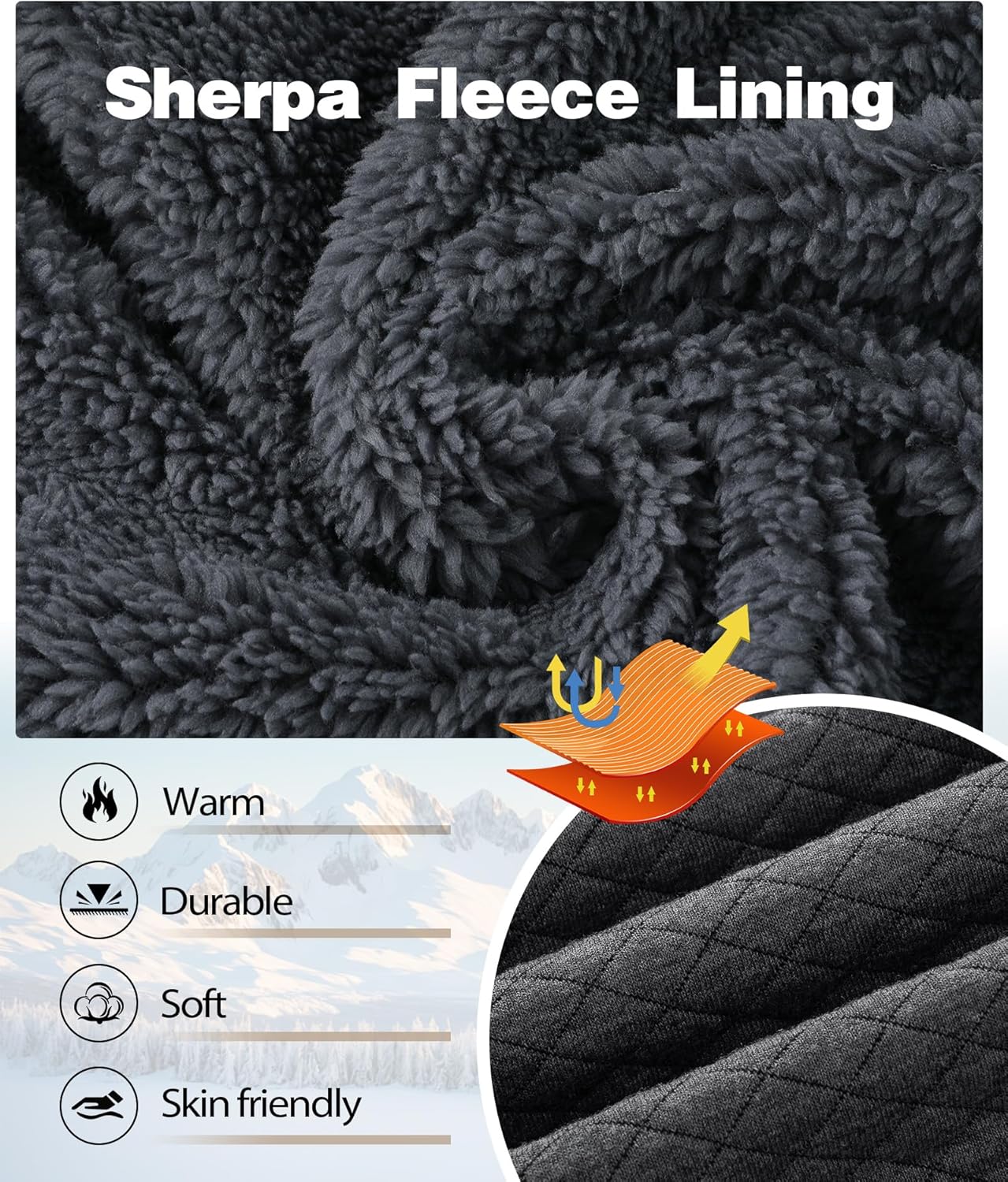 ZITY Men's Zip Up Hoodie Sherpa Lined Heavyweight Jacket Waffle Knit Fleece Thick Winter Warm Sweatshirt - Image 5