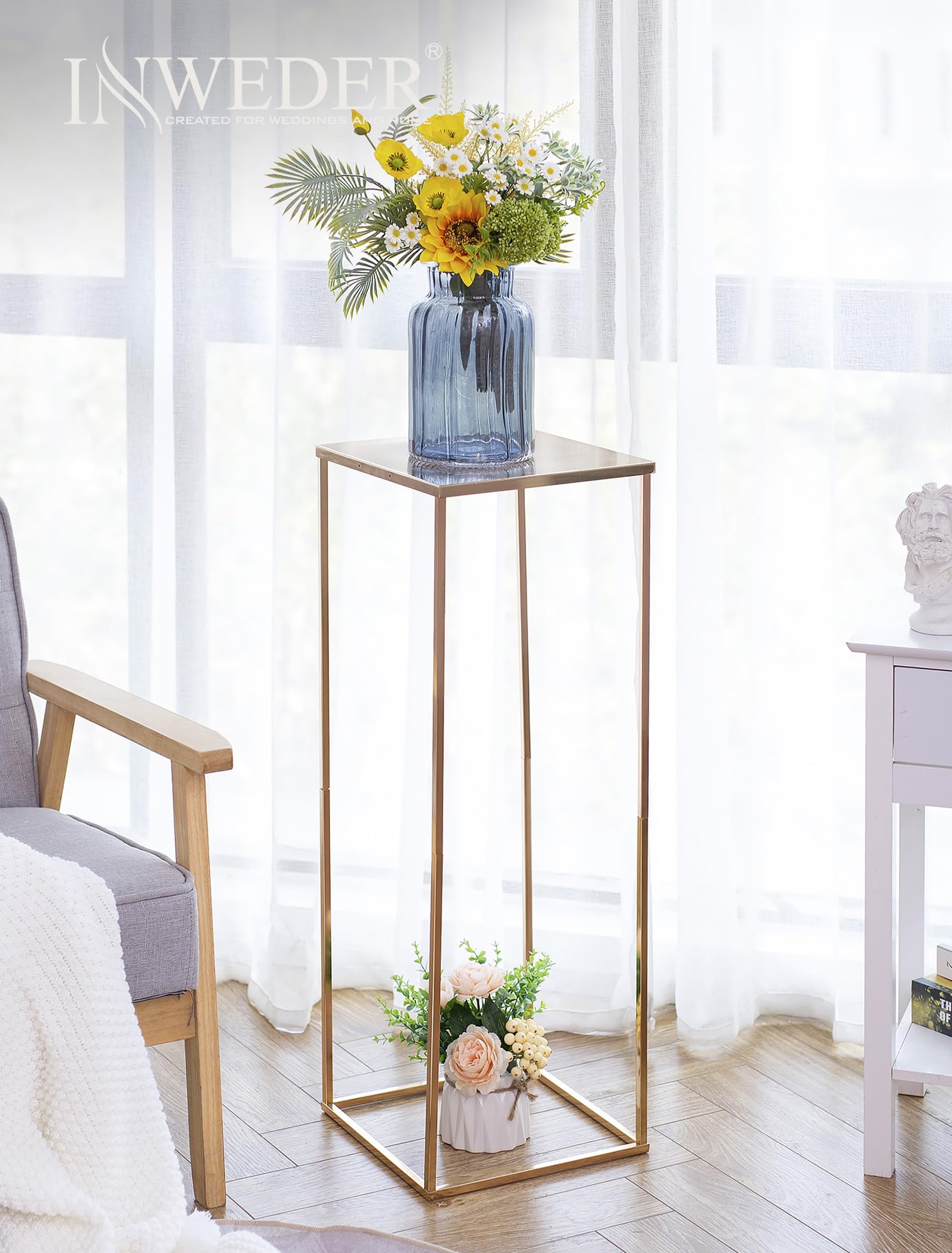 Portafiori in Metallo Oro, 80 cm, con Pannello Metallico, 2 Pcs | Colonna Geometrica in Metallo, Vaso Alto per Matrimoni, Centrotavola, Anniversari, Feste & Decorazioni per il Soggiorno