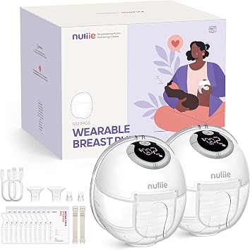 Nuliie Wearable Breast Pump Model S32, Wearable Portable Breast Pumps 4 Modes 9 Levels, 24MM Comfortable Flange, More Private, Replaced Accessories Included 2 Packs, White