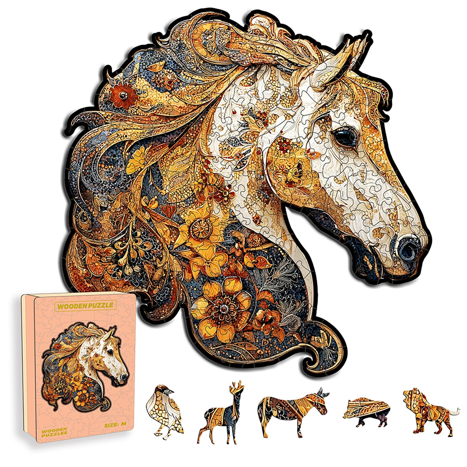Wooden Puzzles for Adults, Horse Jigsaw Puzzles, Unique Animal Adult Puzzles, Irregular Creative Gift for Family Game,Christmas Birthday Gifts Home Decor