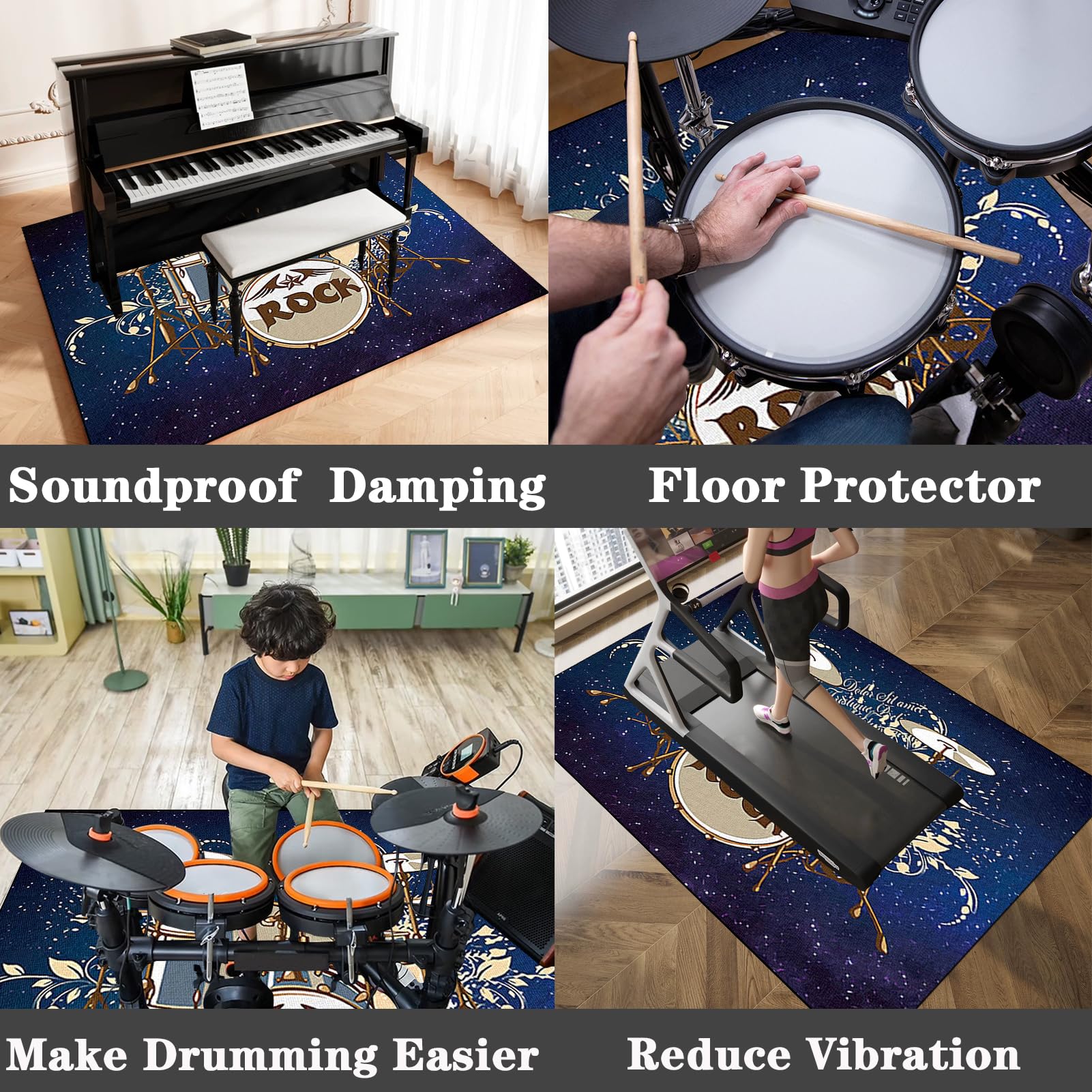 Schalldicht Drum Teppich Matte, Schlagzeugteppich Drum Teppich, Schlagzeug Teppich, rutschfest Elektrisches Schallschutz Akustik Teppich, Professionelles rechteckiges, Trommelmatte 180 x 160 cm