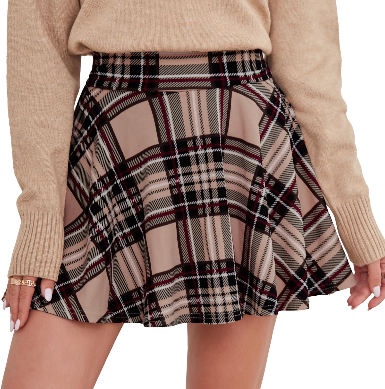 DJT Women's Skirts Stretchy High Waist Pleated Casual Mini Skater Skirts with Shorts