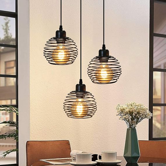 ZMH ZMH Vintage hanglamp zwart E27 metalen hanglamp Retro eettafellamp 120cm in hoogte verstelbare hanglamp, 3 x E27 max. 25 Watt, Ø300mm, perfect voor eetkamer, keuken, woonkamer, bar, restaurant