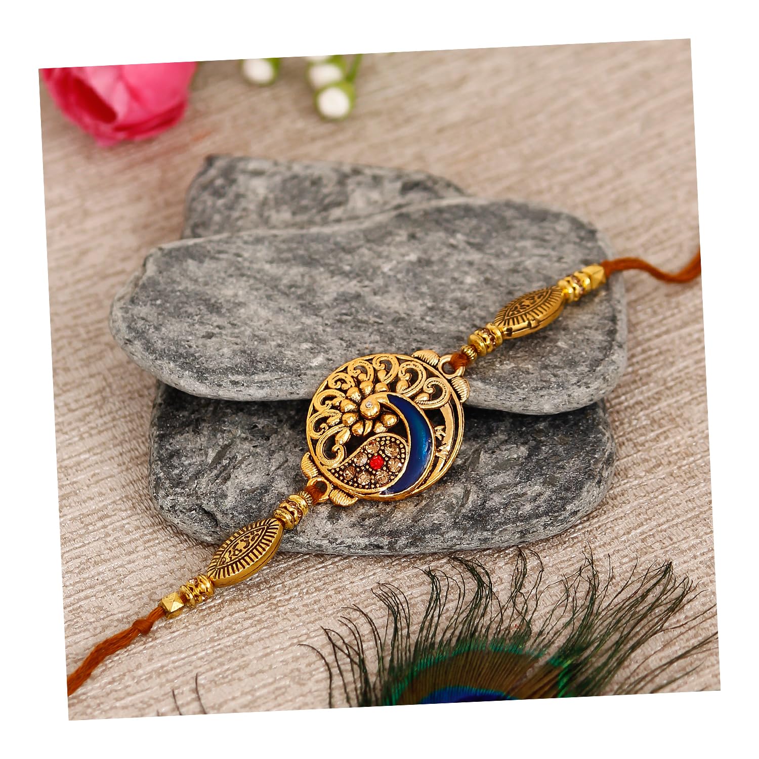 eCraftIndia Golden Designer Peacock Rakhi with Roli Chawal Pack - Rakhi for Brother, Bhaiya, Bhai (B09BB464H3) Amazon Price History, Amazon Price Tracker