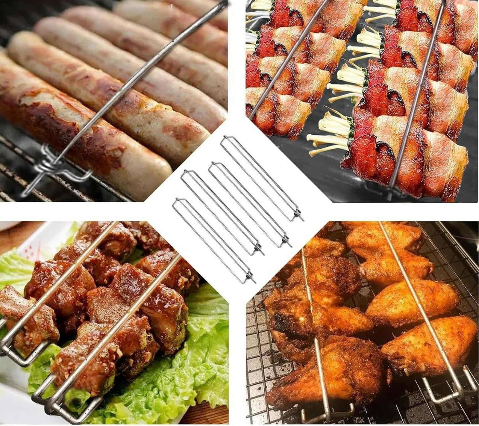 4 Pezzi Clamping Wing Rails for Grilling Chicken Wings,Chicken Wing BBQ Fork,Ali di Pollo Forchetta BBQ,Set di Strumenti per Barbecue con Ali di Pollo Picnic All'Aperto