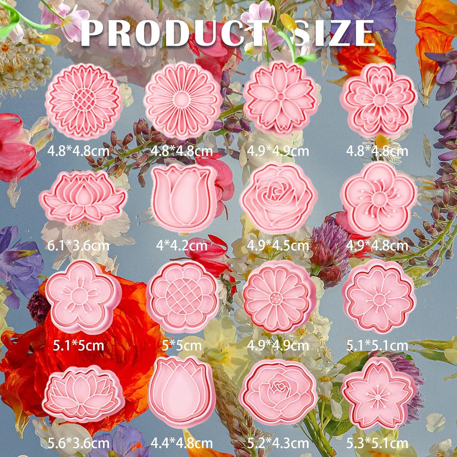 YLOLUL 16 PCS Flower Cookie Cutters Set - Daisy, Sunflower, Rose, Tulip Spring Flower Shapes Stamp Cookie Cutters Fondant Biscuit Baking Tool for Homemaking Cookie - Image 2