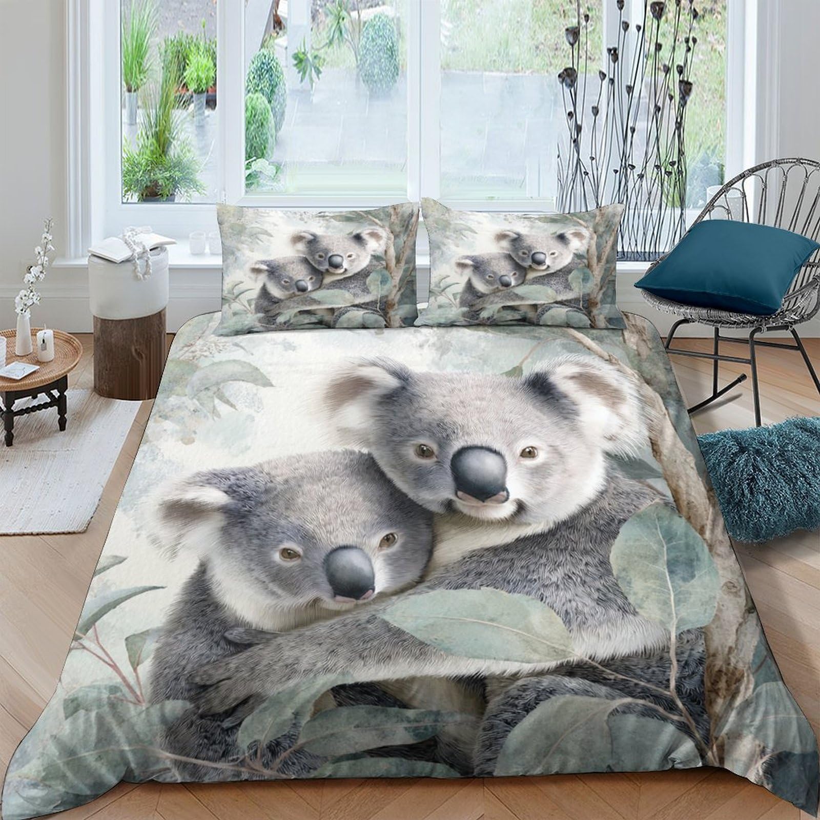 Ctjqhvkz Style-2 3D Printed Cute Koala Fitted Sheet Microfiber Soft Breathable Eucalyptus Mattress Cover For Bedroom Dorm Decoration Single（135X200cm）
