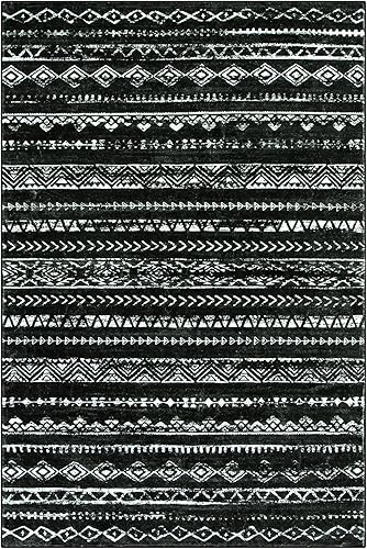 Miniatura 8 de Wonnitar Alfombra marroquí lavable de 4 x 6 pies, color negro, suave, de pelo bajo, envejecida, antideslizante, no desprende pelo, resistente a las