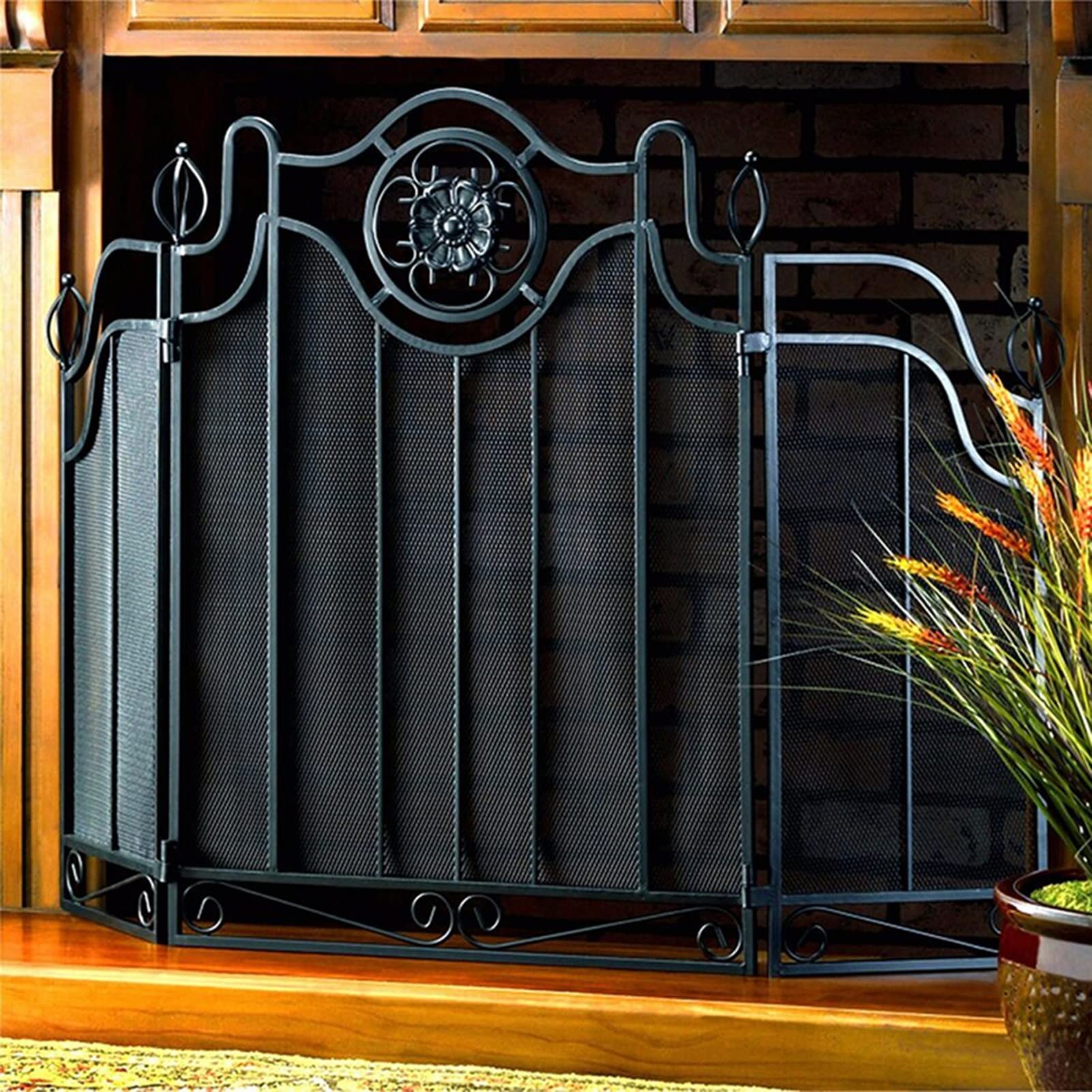 Protector de pantalla para chimenea vintage con forja negra decorativa de alta resistencia