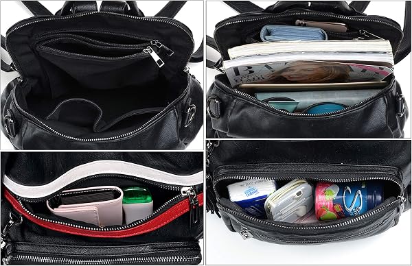 UTO Femme Sac porté Dos Anti-Vol Sac à Main porté épaule Glands Multi Compartiment PU Cuir lavé - 4