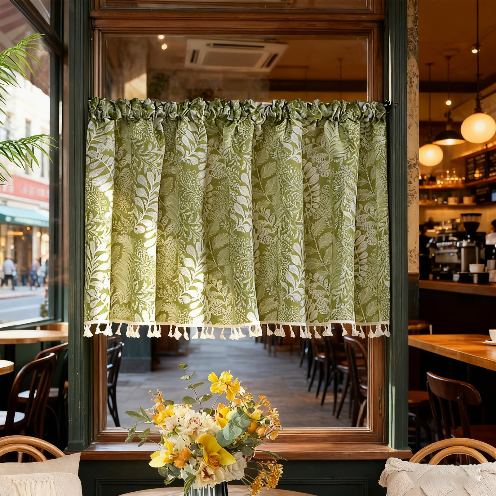 Scheibengardinen Modern, Gardinen Kurz Vorhang, Wohnzimmer Küche Grün Bistrogardine Scheibengardine Küchengardinen Kurz Gardine Vorhänge für Küche Bistrogardine und Wohnzimmer (B300*H65CM)