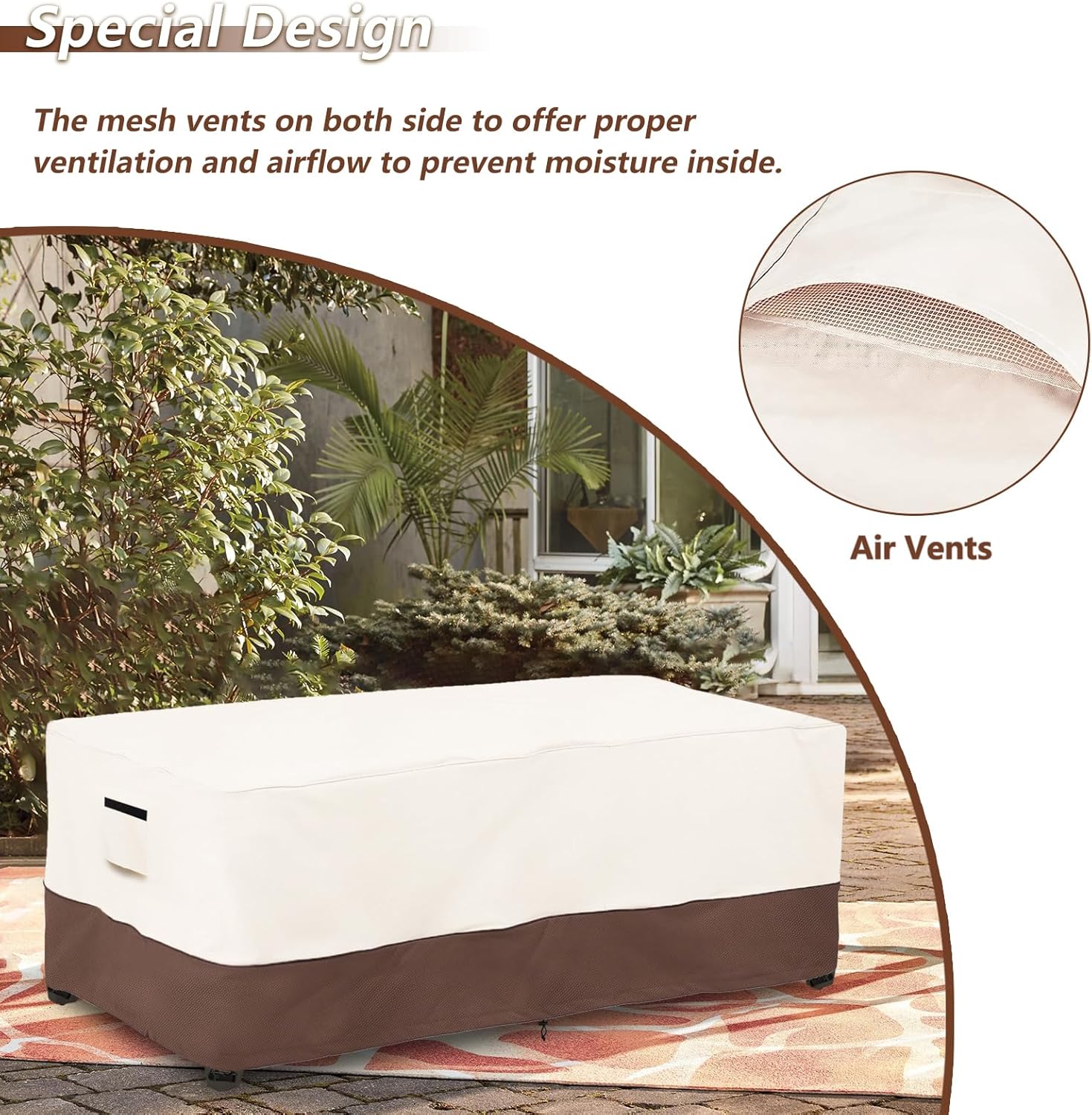 Outdoor Coffee Table Cover Waterproof - 600D Heavy Duty Outdoor Tables Cover,Patio Rectangular Side Table Covers,UV & Weather Resistant(24" Dx36 Lx16 H,Beige&Brown) - Image 5