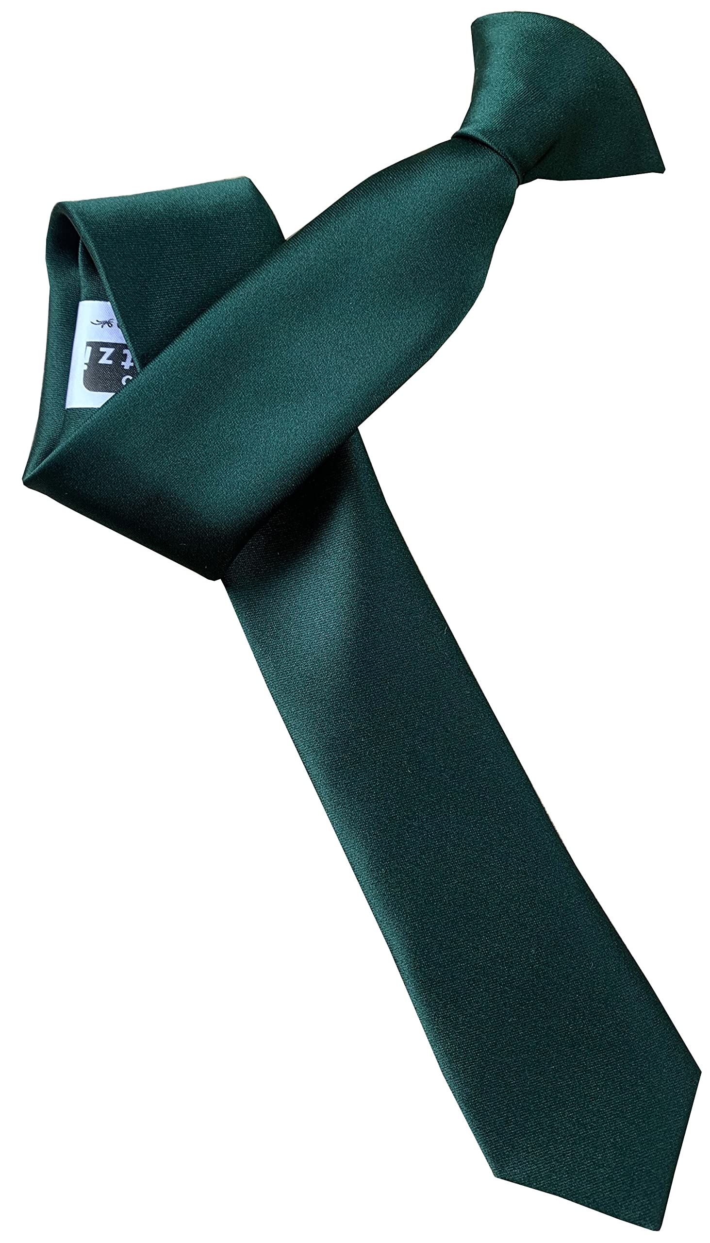 Great British Tie Club Men's Bottle Green Italian Satin Skinny Thin Clip On Tie (Bottle Green)