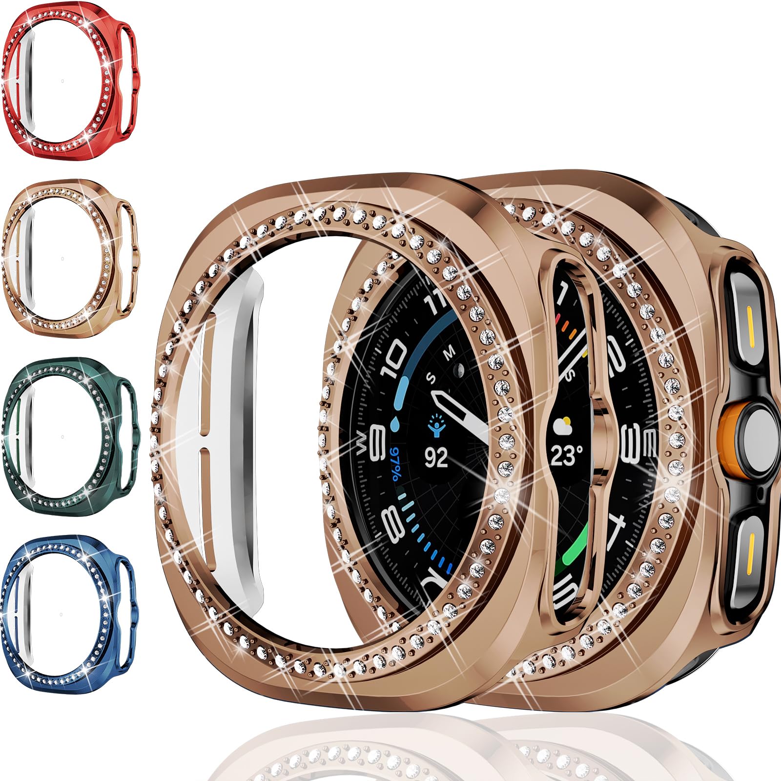 Bling Bumpers Compatible with Samsung Galaxy Watch Ultra 47mm Case Accessories, Shiny Diamond Bumper Hard PC Protective Shell Cover, 2024 Galaxy Watch Ultra 47mm Rhinestones Protector (4pack-2, 47mm) 4 Colors -2 Galaxy Watch Ultra 47mm - 2024