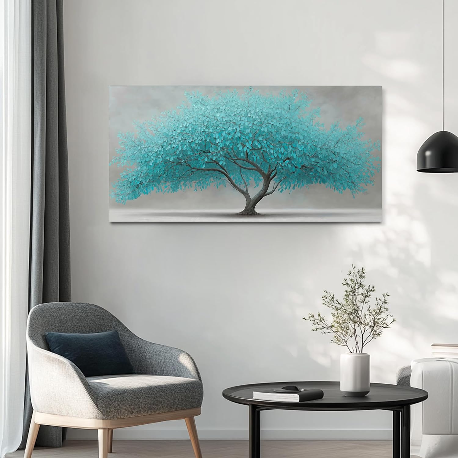 Tree of Life Wall Art for Living Room Bedroom Teal Blue Nature Print Picture Painting Large Framed Wall Decor for Bathroom Office Modern Home Botanical Landscape Wall Decorations Artwork Size 20x40 Ready to Hang