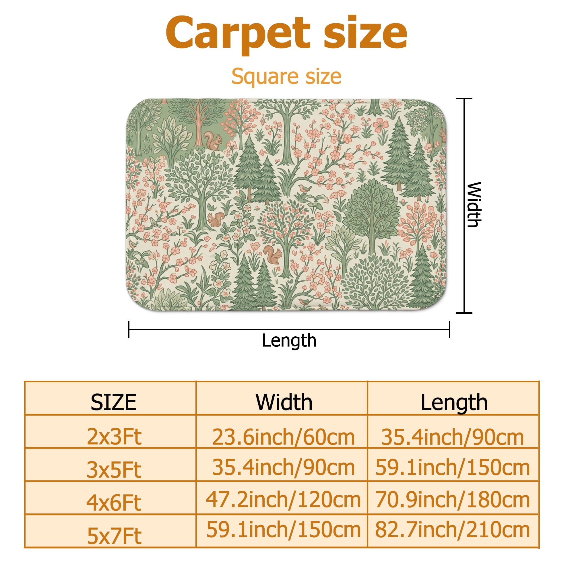 Alfombra de área floral, hojas botánicas naturales, árboles, primavera, verde, esponja, pelo bajo, suave, rectangular, resistente a las manchas, para sala de estar, dormitorio, debajo de la mesa