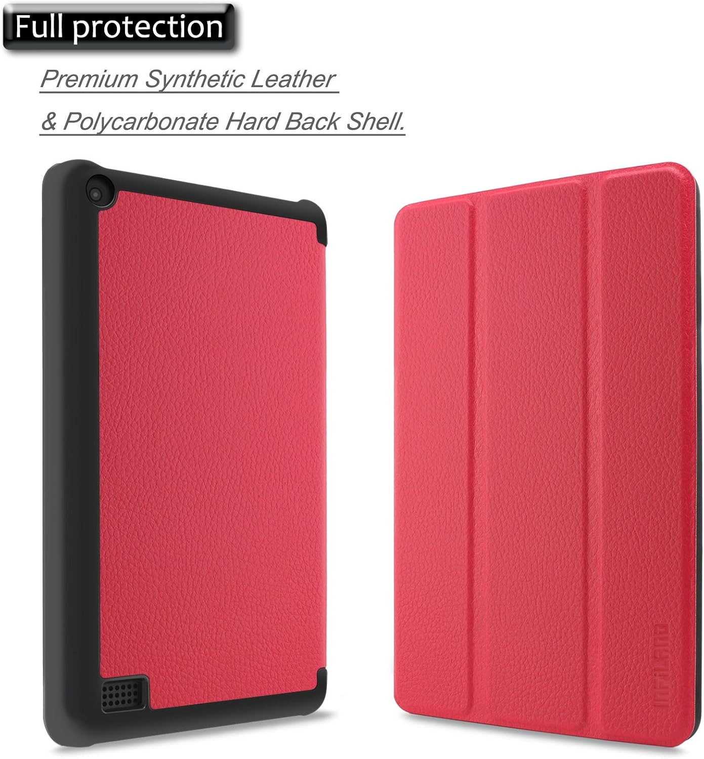 Infiland Case for All-New Fire 7 Tablet (2017 7th Generation) - Ultra Slim Lightweight Tri-fold Stand Cover for All-New Fire 7 Tablet (7th Generation, 2017 Release), Red