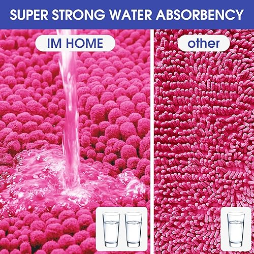 Miniatura 5 de ACCUMTEK Juego de alfombras de baño navideñas rayadas en rosa intenso 3 piezas ultra suaves, antideslizantes de chenilla, alfombra de inodoro